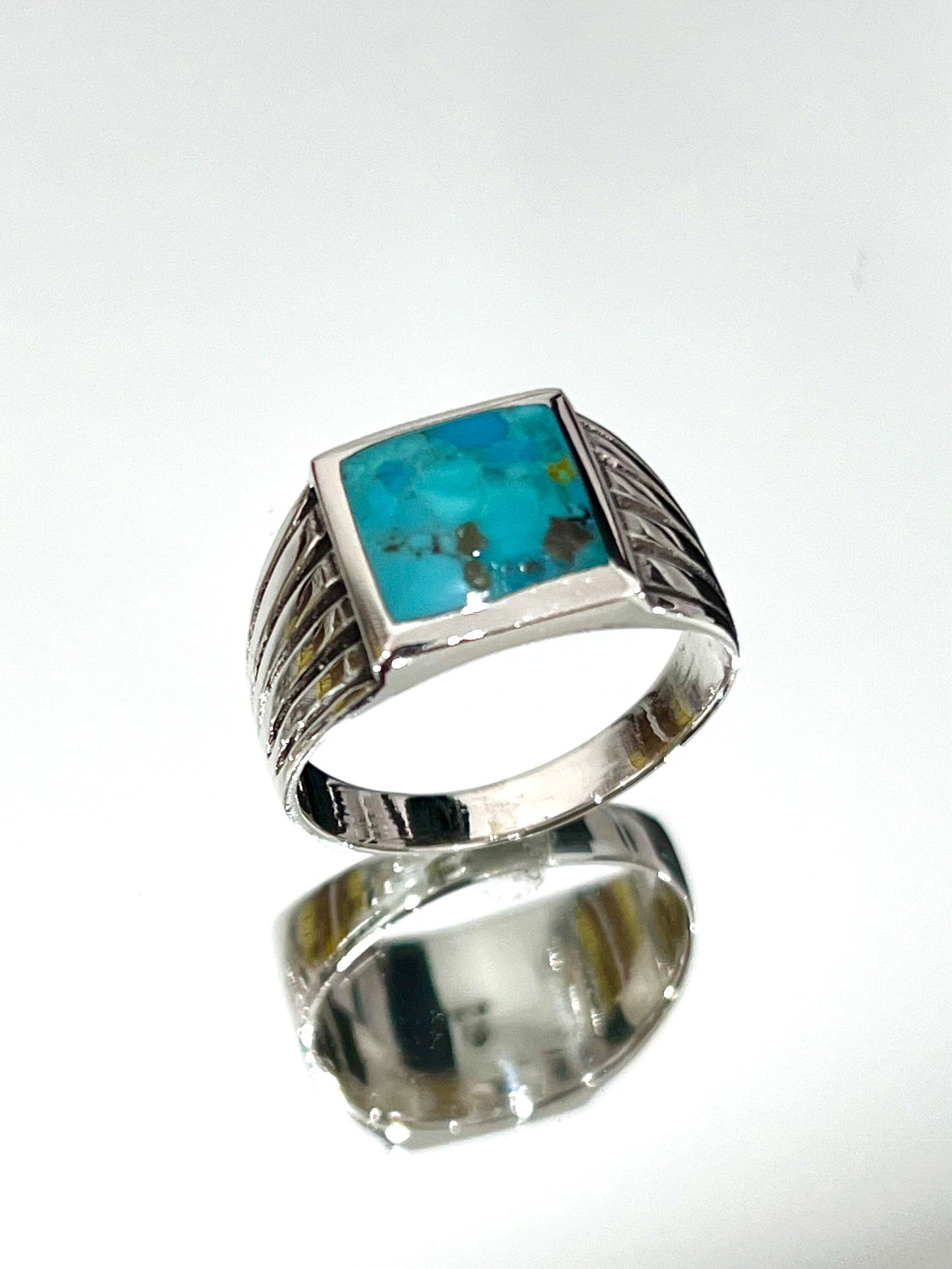 Turquoise Stone Men's Silver Ring, Sterling Silver Ring for Men, Oxidized Traditional Men's Ring