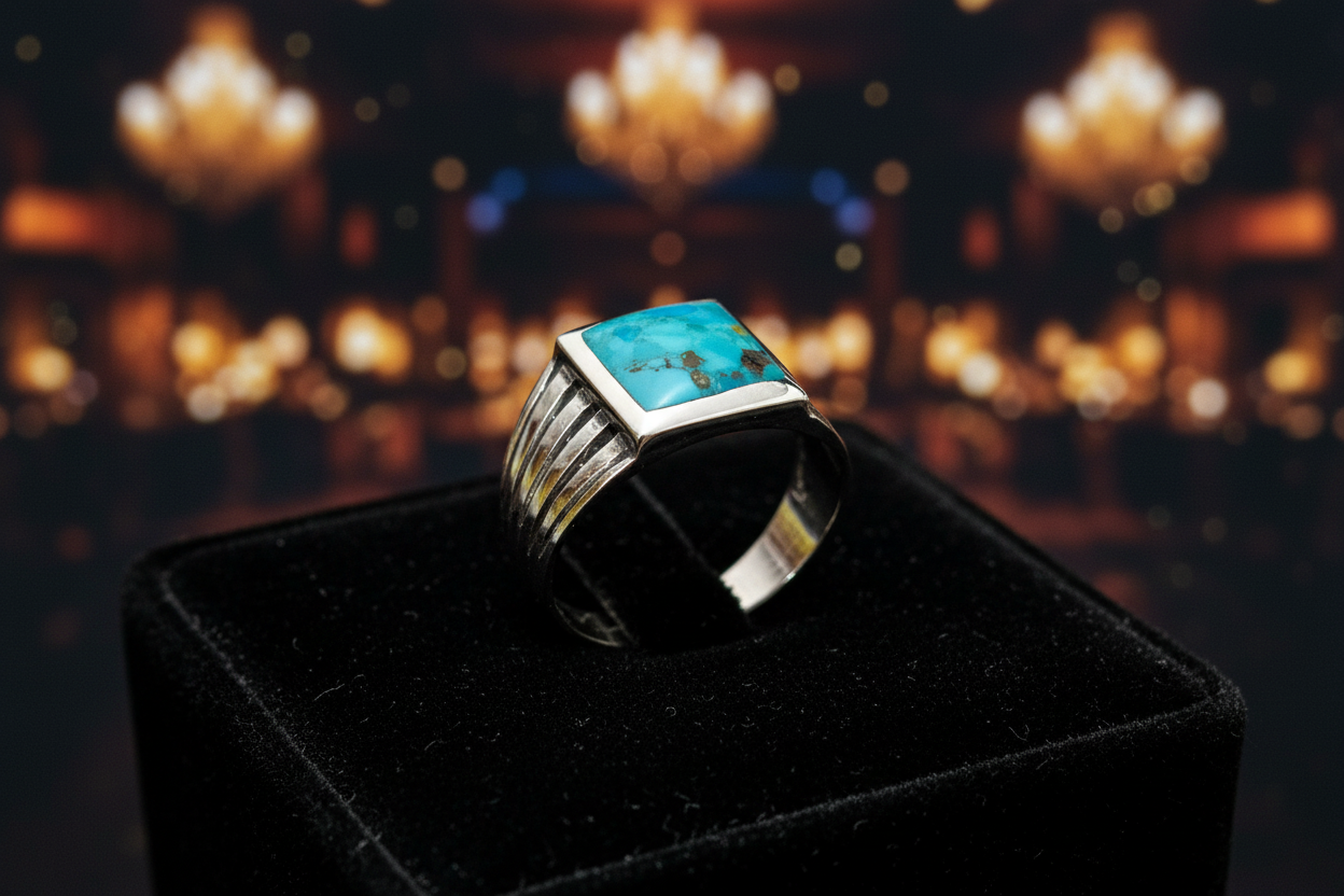 Men’s Sterling Silver Ring with Onyx & Turquoise