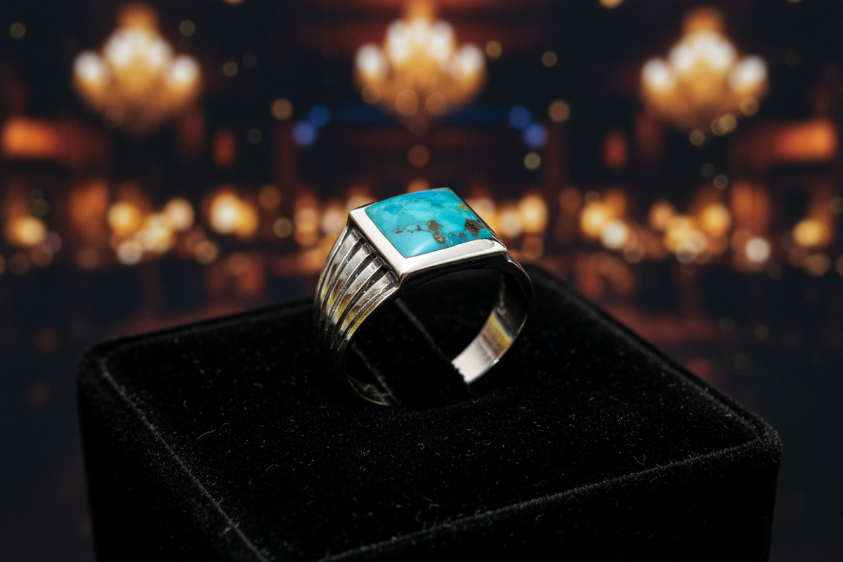 Men’s Sterling Silver Ring with Onyx & Turquoise