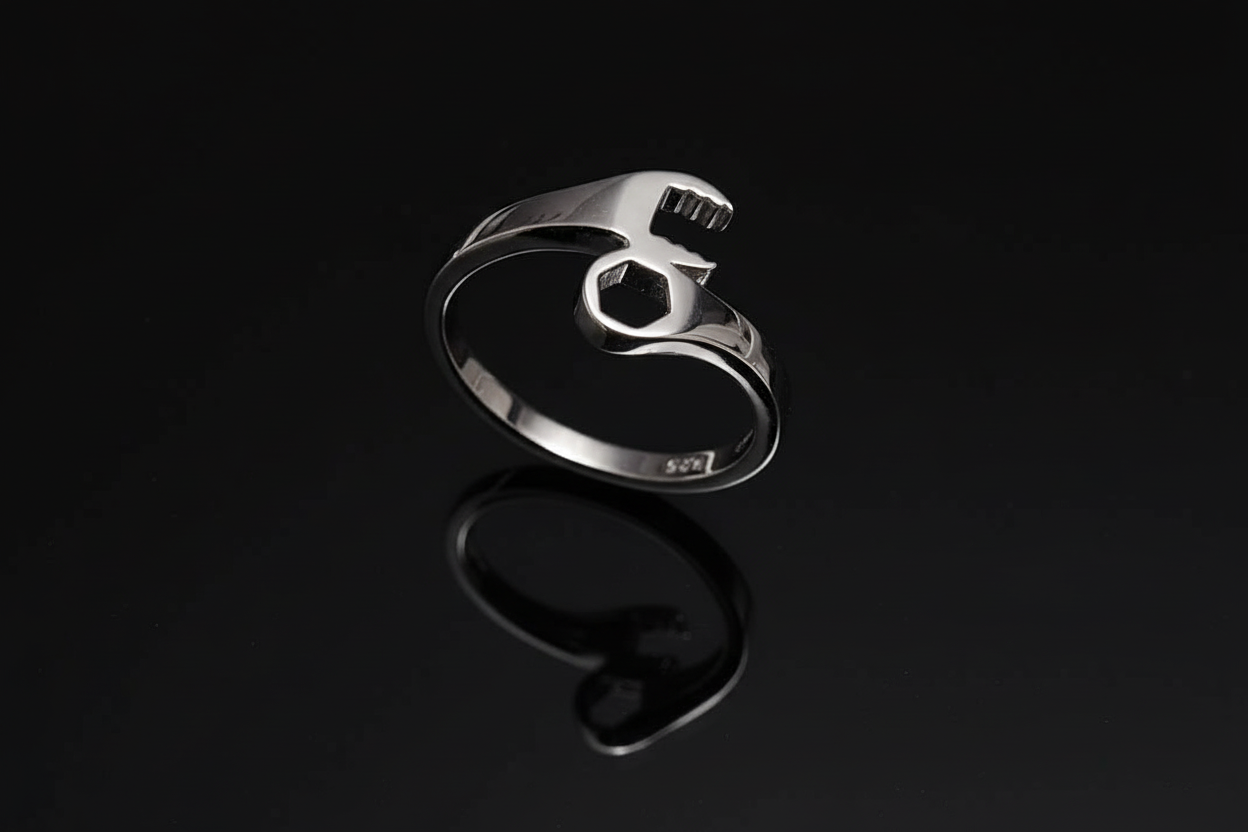 Wrench Ring, Sterling Silver Men & Women's Ring, Masculine Silver Band, High Polished non tarnish ring, Gift for him, Mechanic, Tools