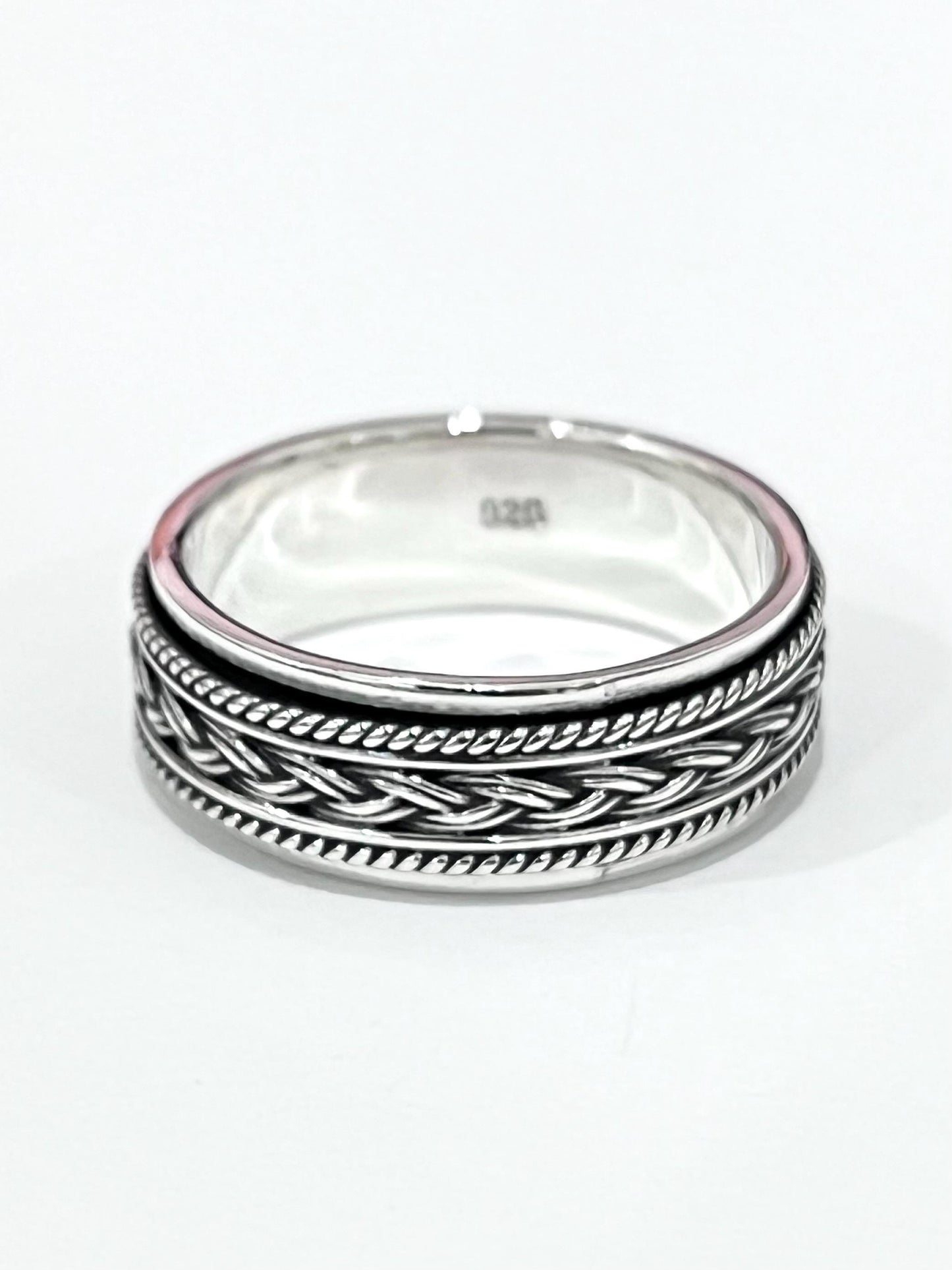 Braided Rope Sterling Silver Spinner Ring: 8mm Oxidized Wedding Band