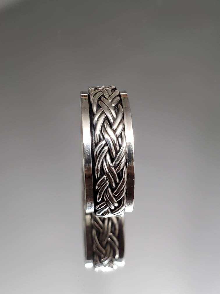 Meditation Braided Men's Spinner Ring – Sterling Silver