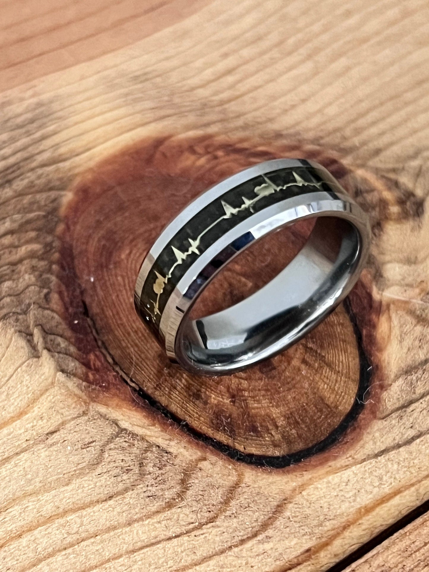 The Heartbeat Tungsten Ring, Tungsten Men's Ring, 8mm Band, Lasts a lifetime