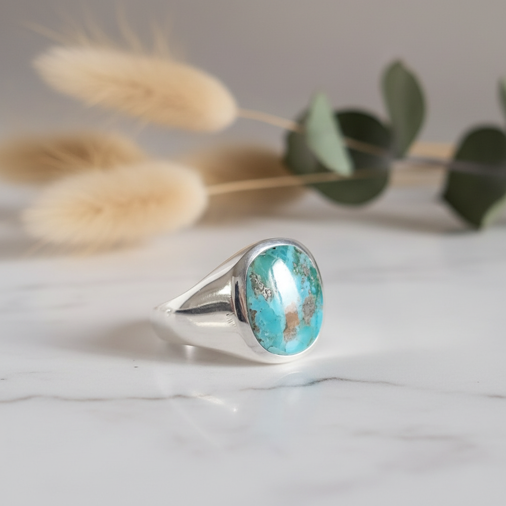 Round Turquoise Men's Ring