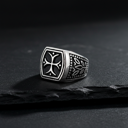 Men's Stainless Steel Cross Shield Ring: Medieval Style