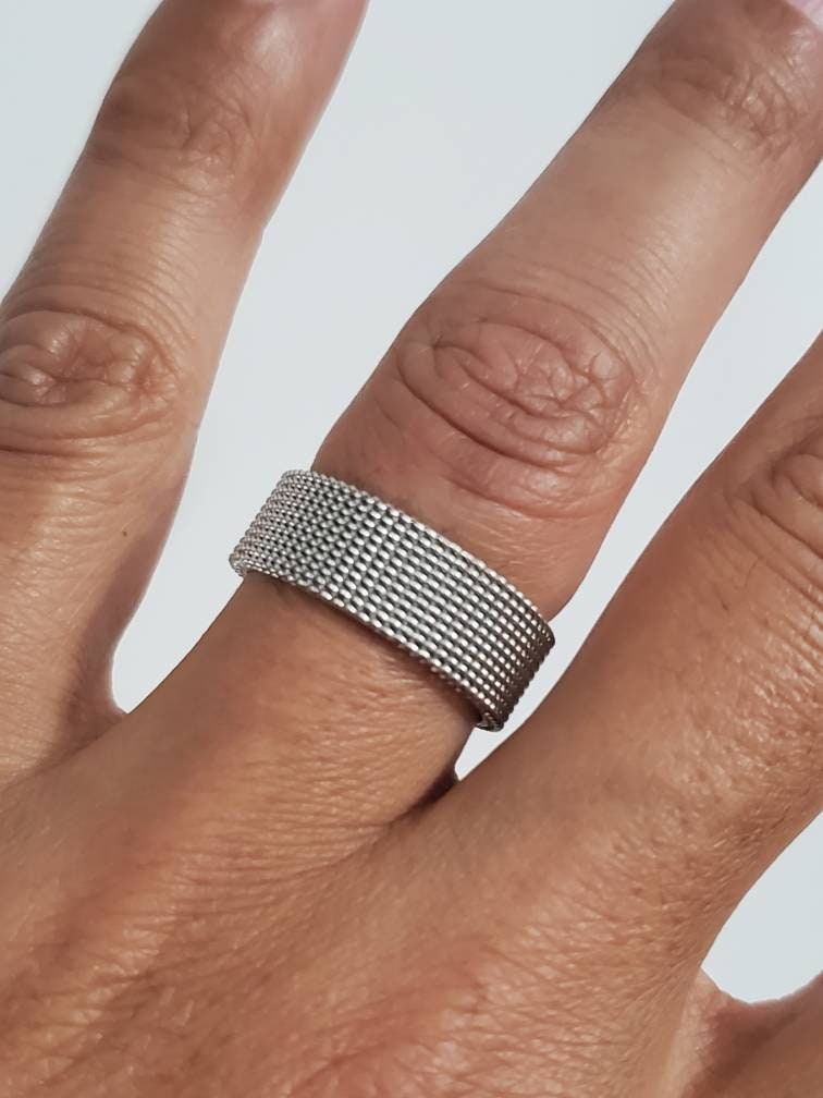 Mesh Band Stainless Steel Men's Ring