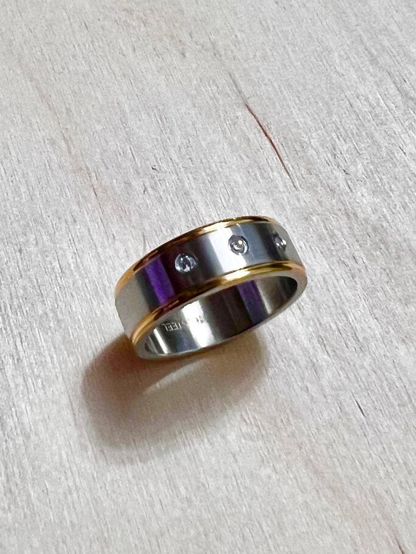 Three Diamond Masculine Wedding Ring