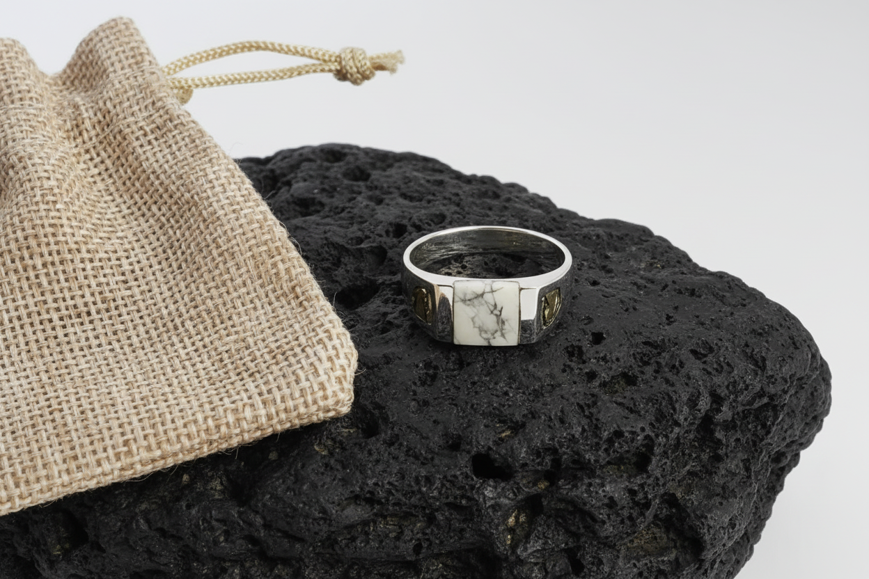 White Turquoise Sterling Silver Ring – Elegant Natural Stone, 9mm Face Height