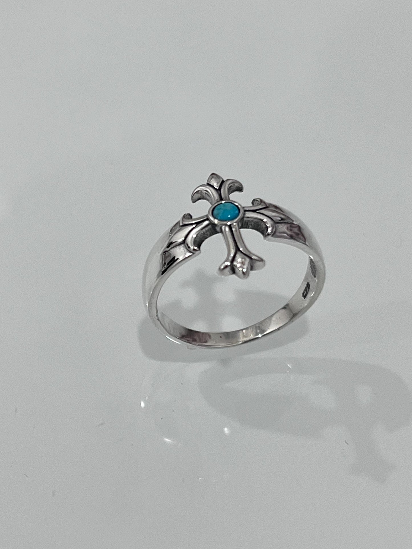 Sterling Silver Turquoise Eye Cross Ring: Medieval Biker Jewelry