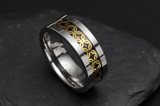 Coin Shape Silver Gold Tungsten Ring