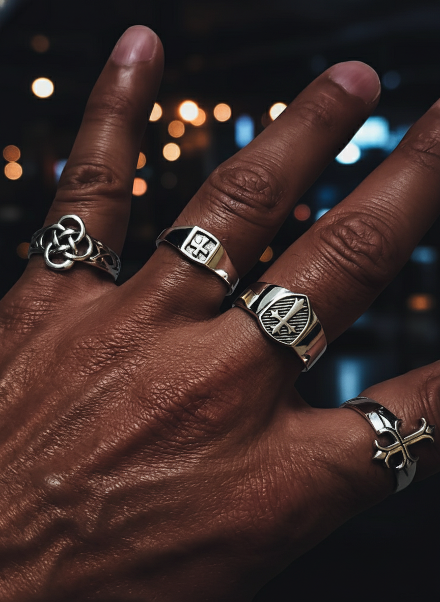 Medieval Cross Men's Ring – Oxidized Sterling Silver