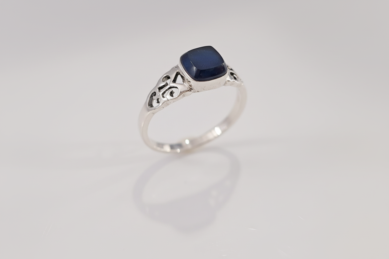 Onyx Sterling Silver Ring: Thin Band, Celtic Claddagh Design