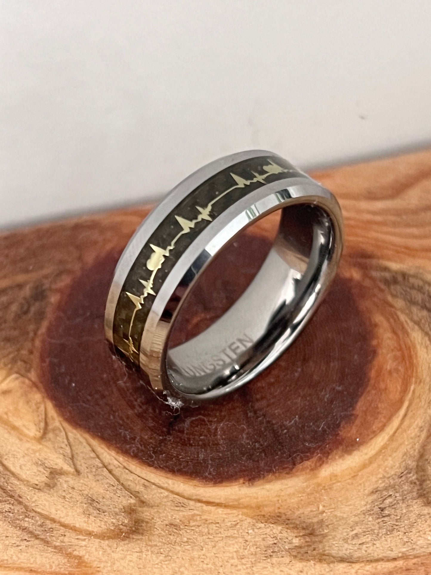 The Heartbeat Tungsten Ring, Tungsten Men's Ring, 8mm Band, Lasts a lifetime