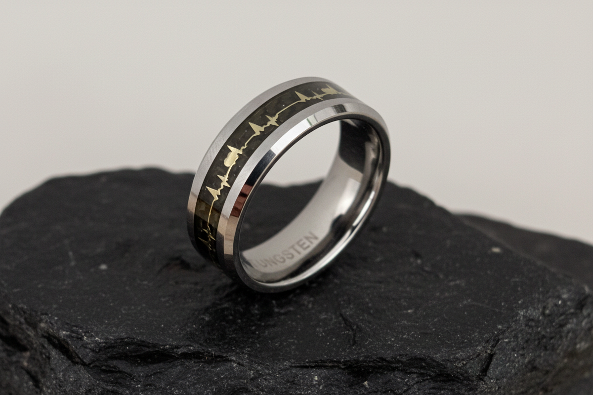 Heartbeat Men's Ring – Tungsten with 8mm Band Width