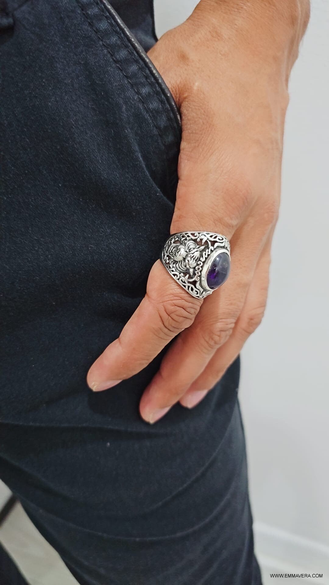 Tiger Amethyst Signet Ring