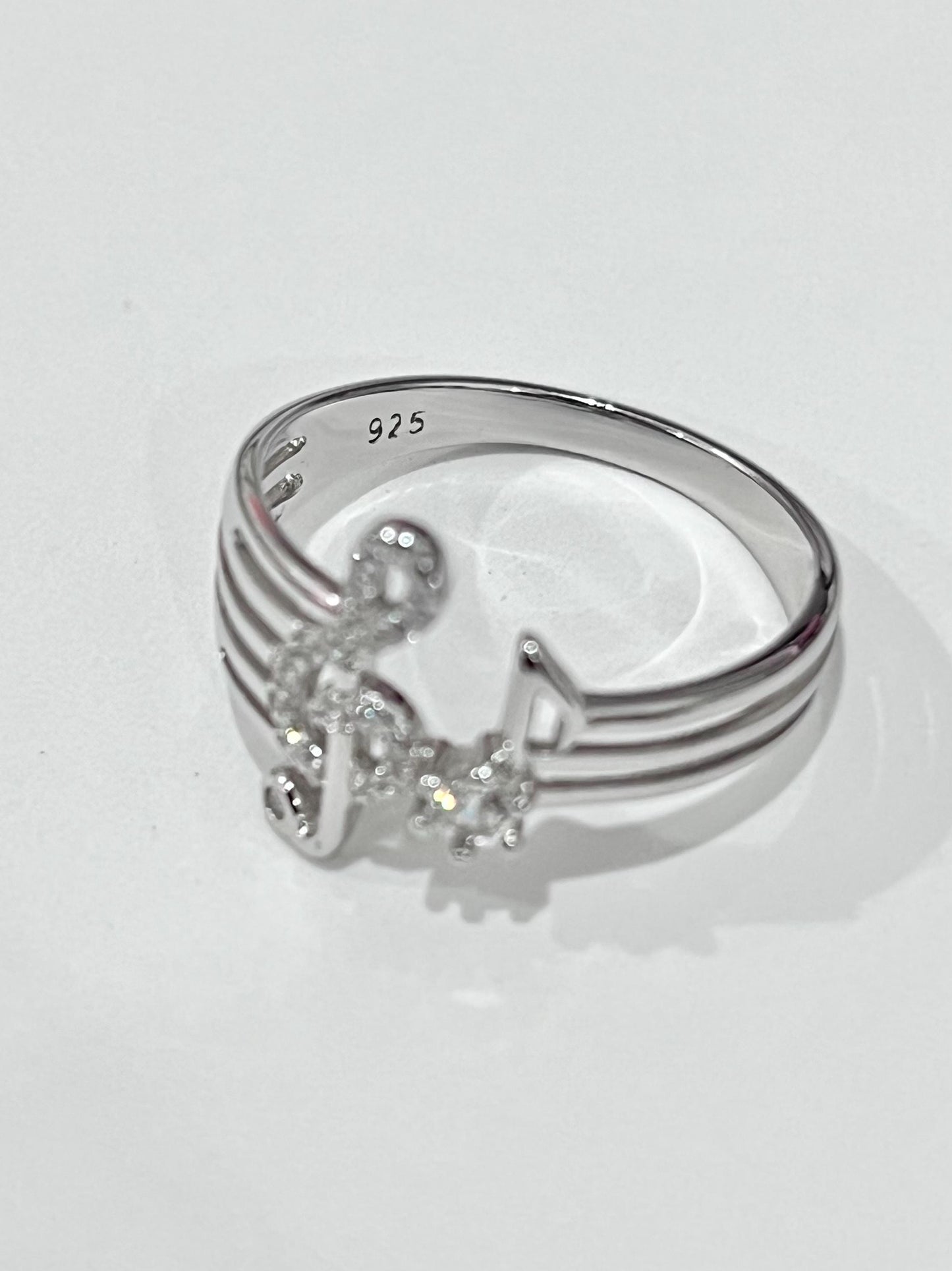 Sterling Silver Music Note Ring with CZ Stone