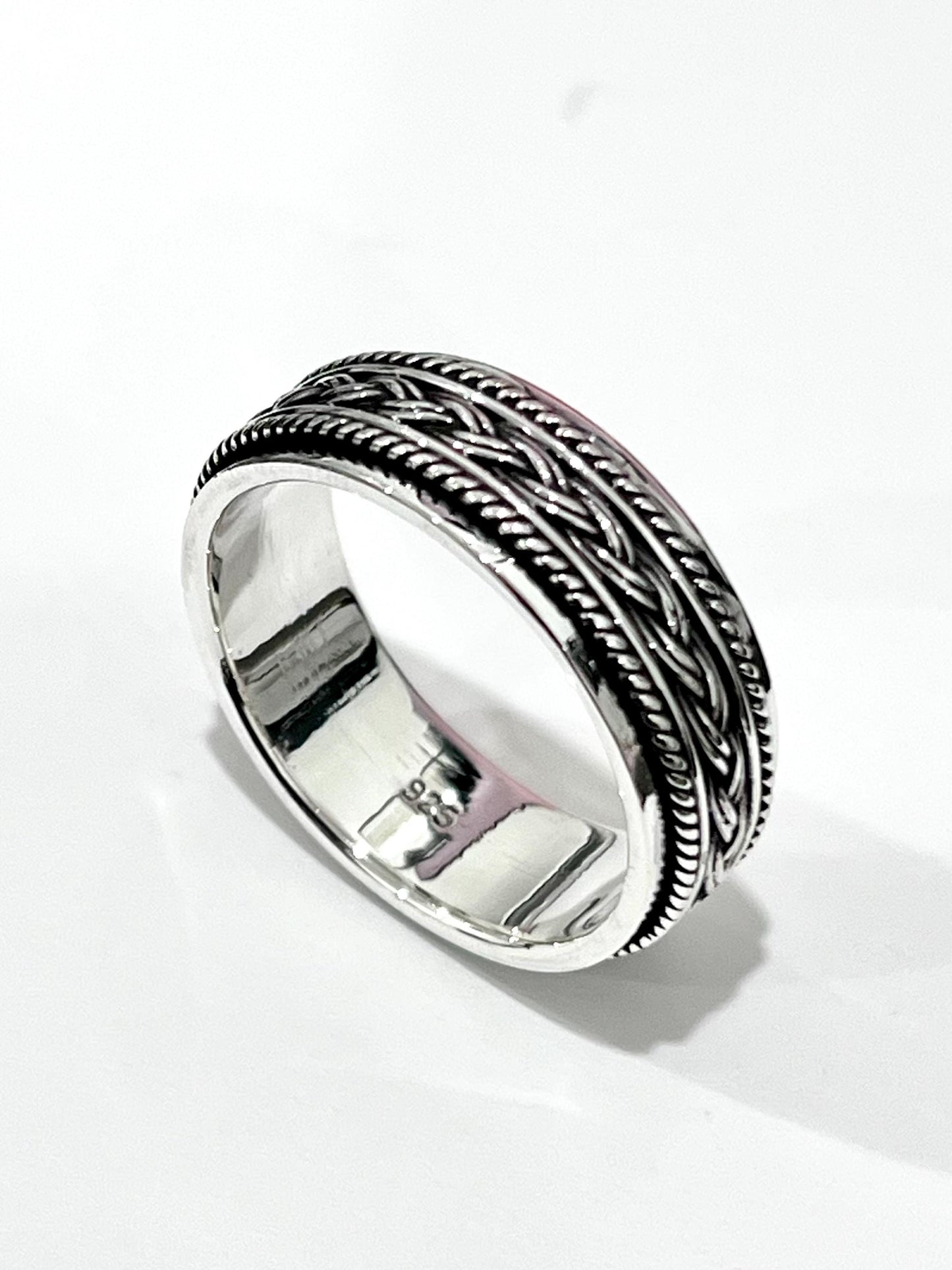Braided Rope Sterling Silver Spinner Ring: 8mm Oxidized Wedding Band