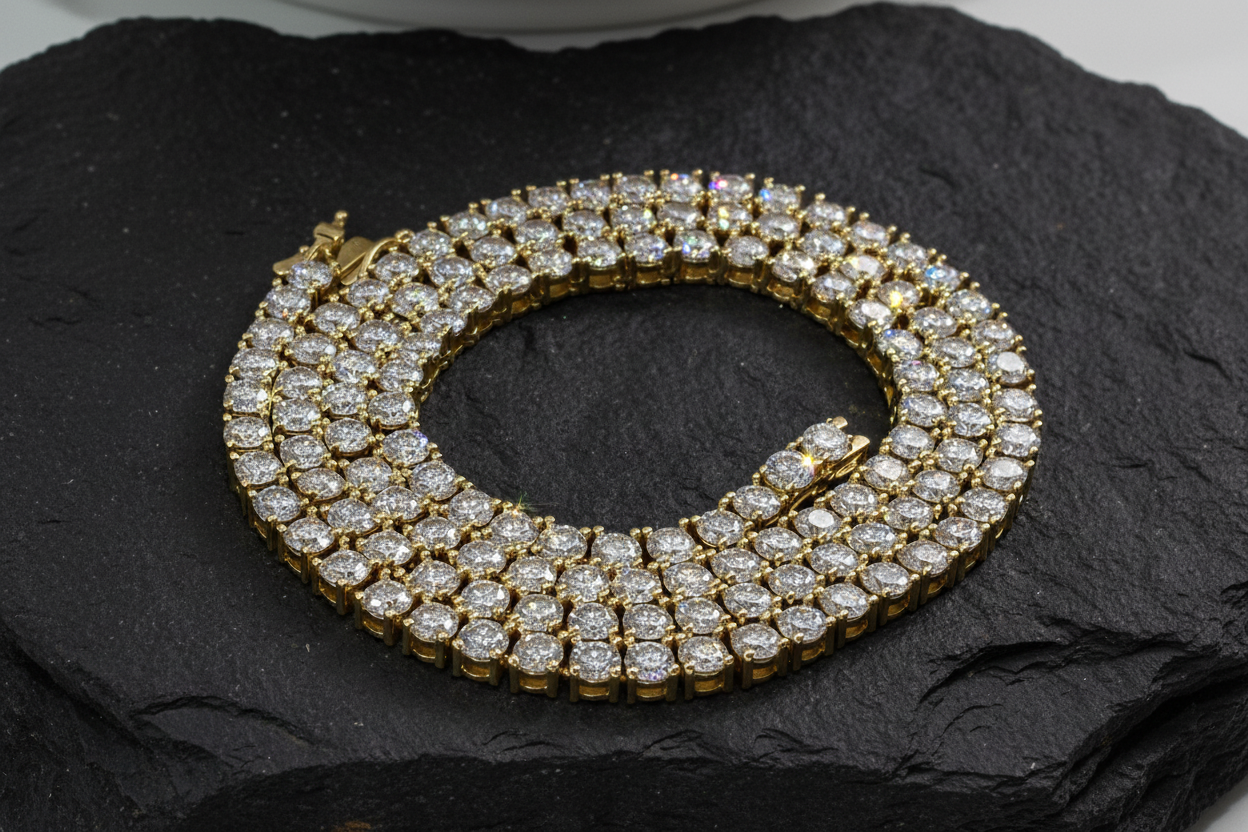 Moissanite Gold Plate Tennis Necklace on 925