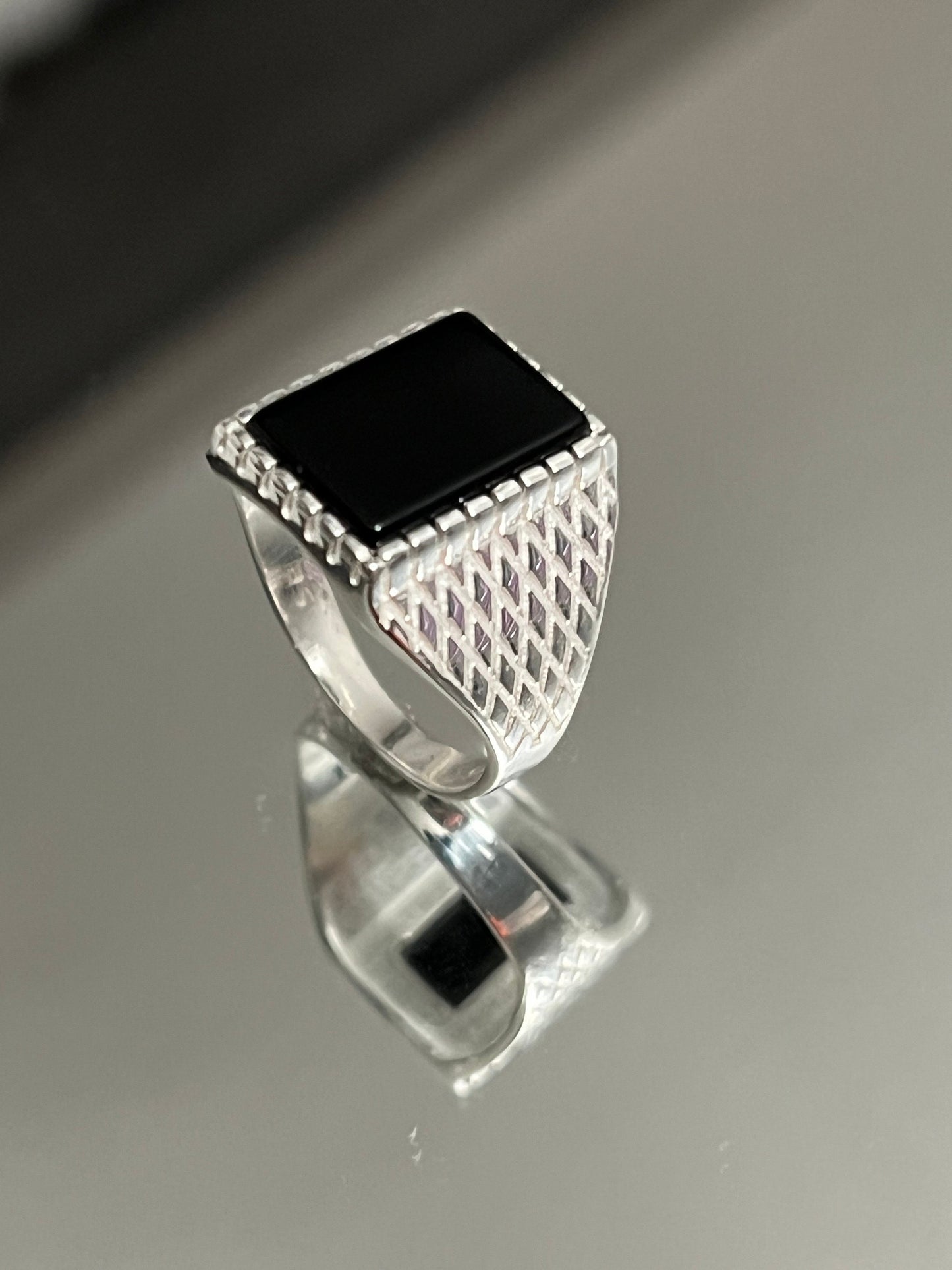 Square Signet Black Onyx Ring, Sterling Silver Ring, Men's Band, Engagement Wedding Ring, 925 Silver