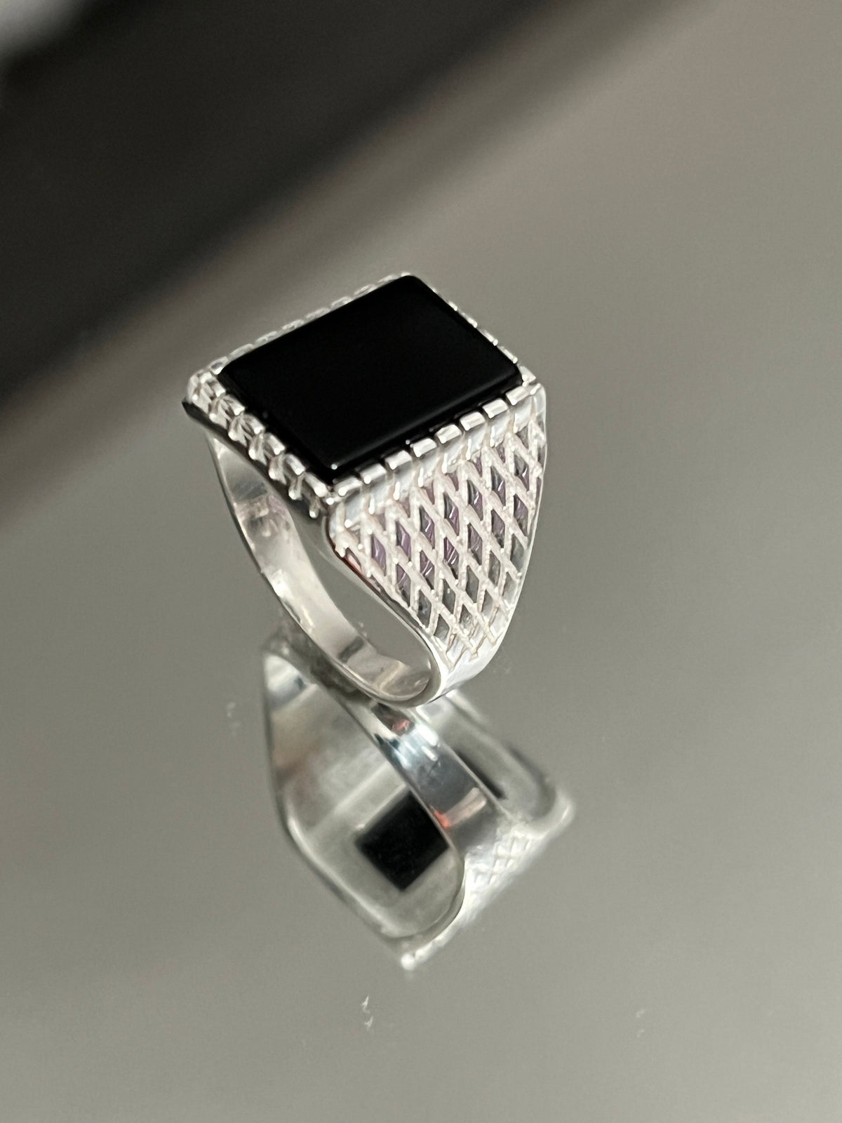 Square Black Onyx Men's Wedding Ring – 925 Sterling Silver
