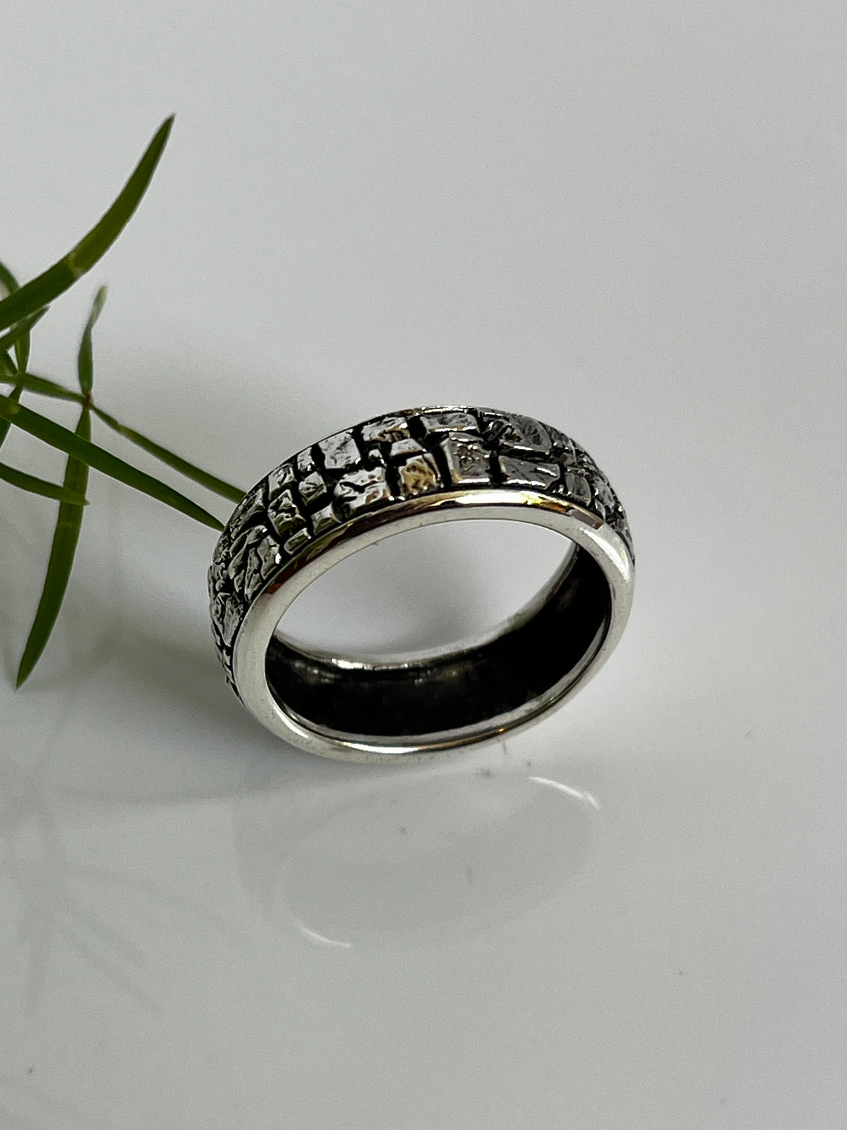 Stonework Men's Wedding Ring – Sterling Silver