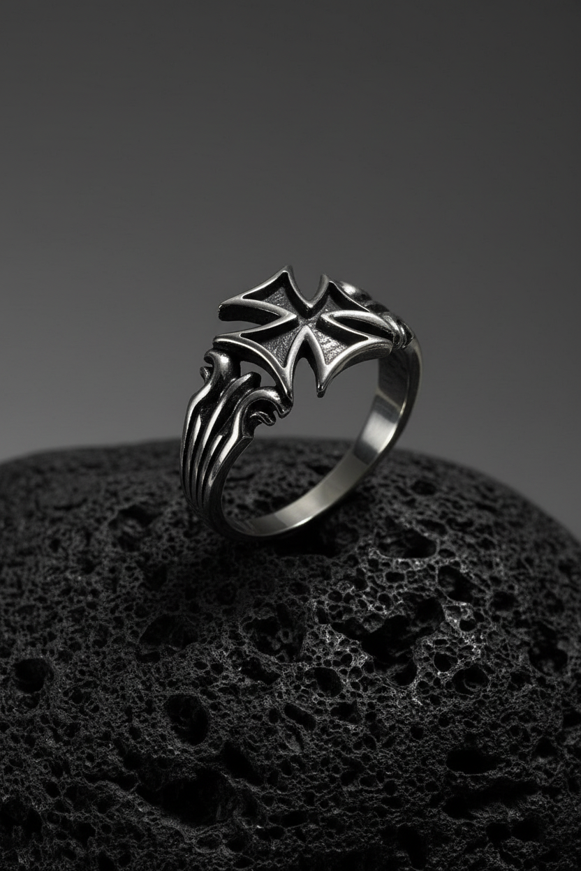 Cross Ring – Sterling Silver with Rhodium Plated