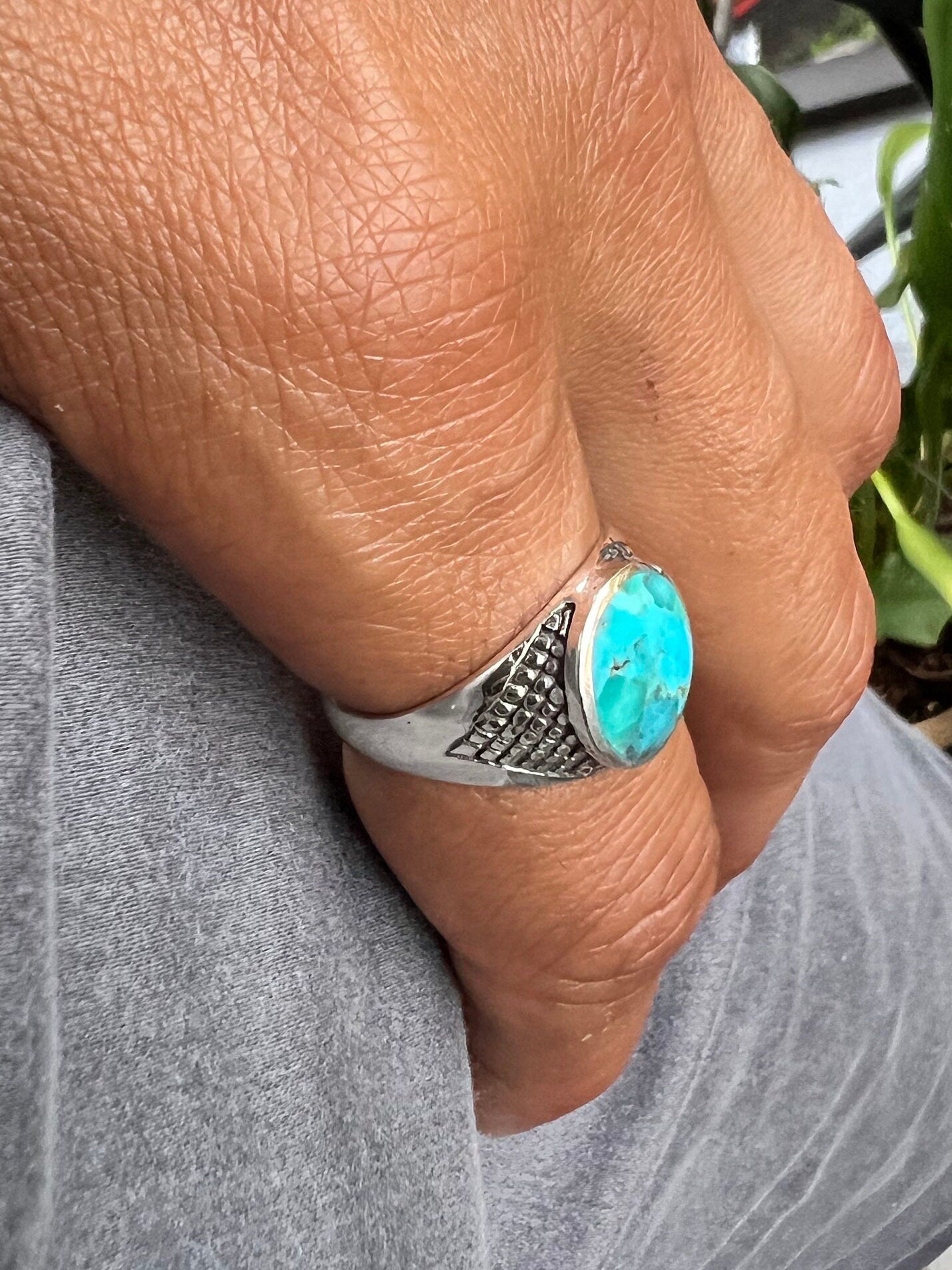 Turquoise Men's Ring, Sterling Silver Ring, 925 Stamped Ring, Signet Men's Band, Genuine Turquoise Stone for men