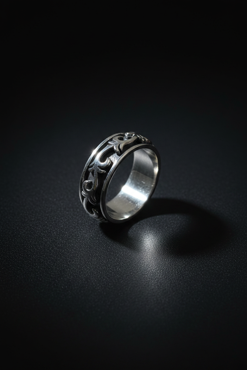 Vine Men's Spinner Ring – Sterling Silver with 7.2mm Band Width