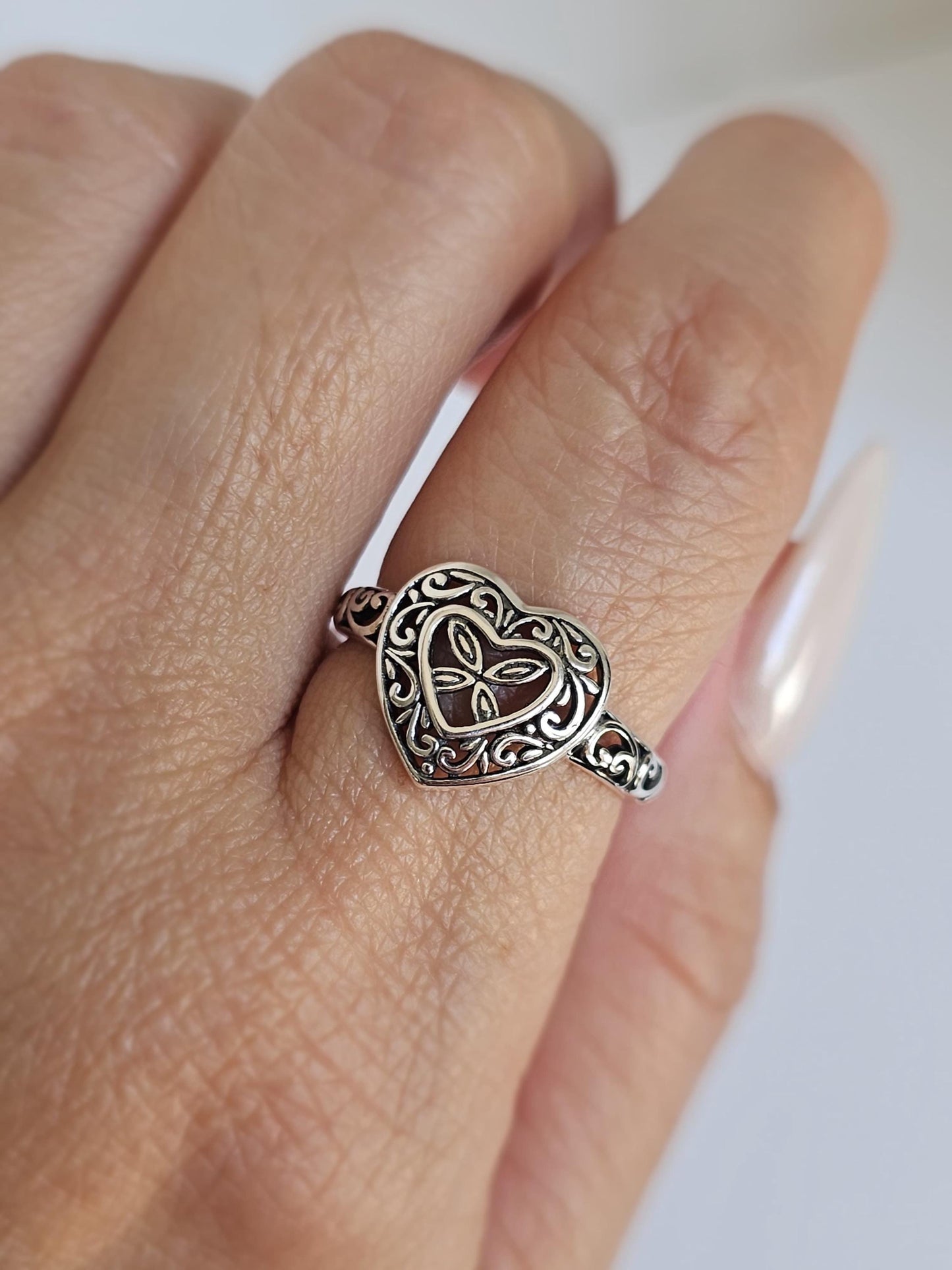 Inner Outer Love Sterling Silver | Oxidized Heart Ring for Women | Nature Inspired Vine Band