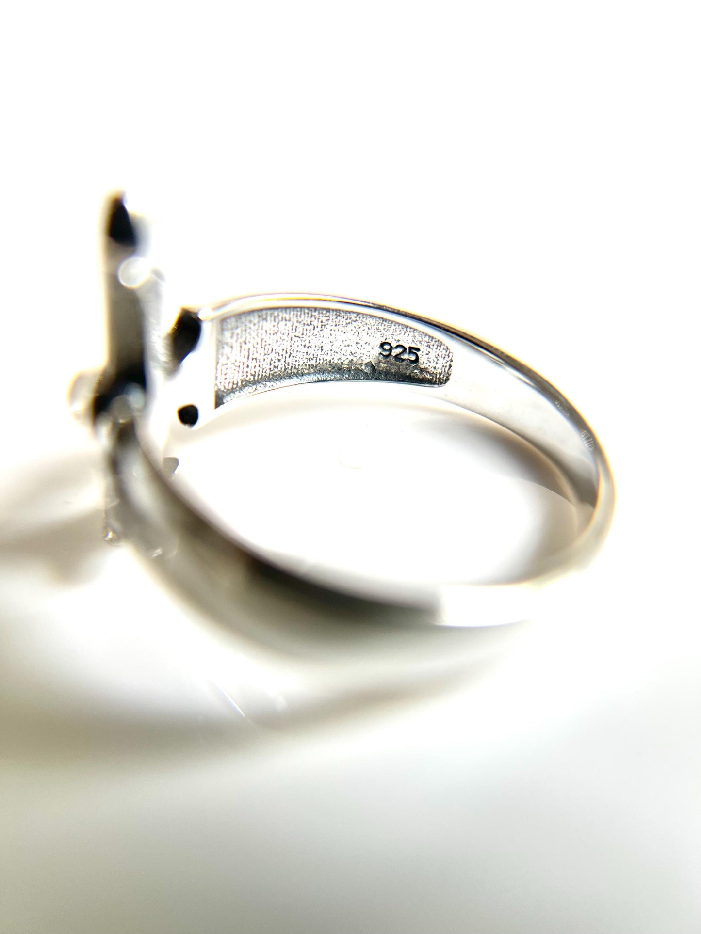 Sterling Silver Moonstone Eye Cross Ring: Medieval Gothic Jewelry
