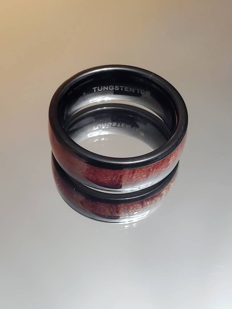 Tungsten Band,  8mm Wood Finished Ring for Men, Tungsten Ring