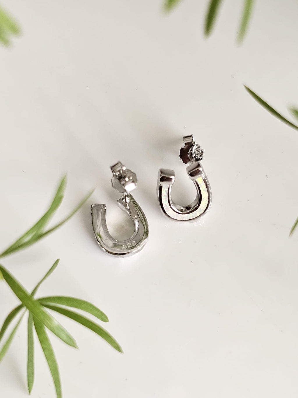 Horseshoe Stud Opal Earrings – Sterling Silver