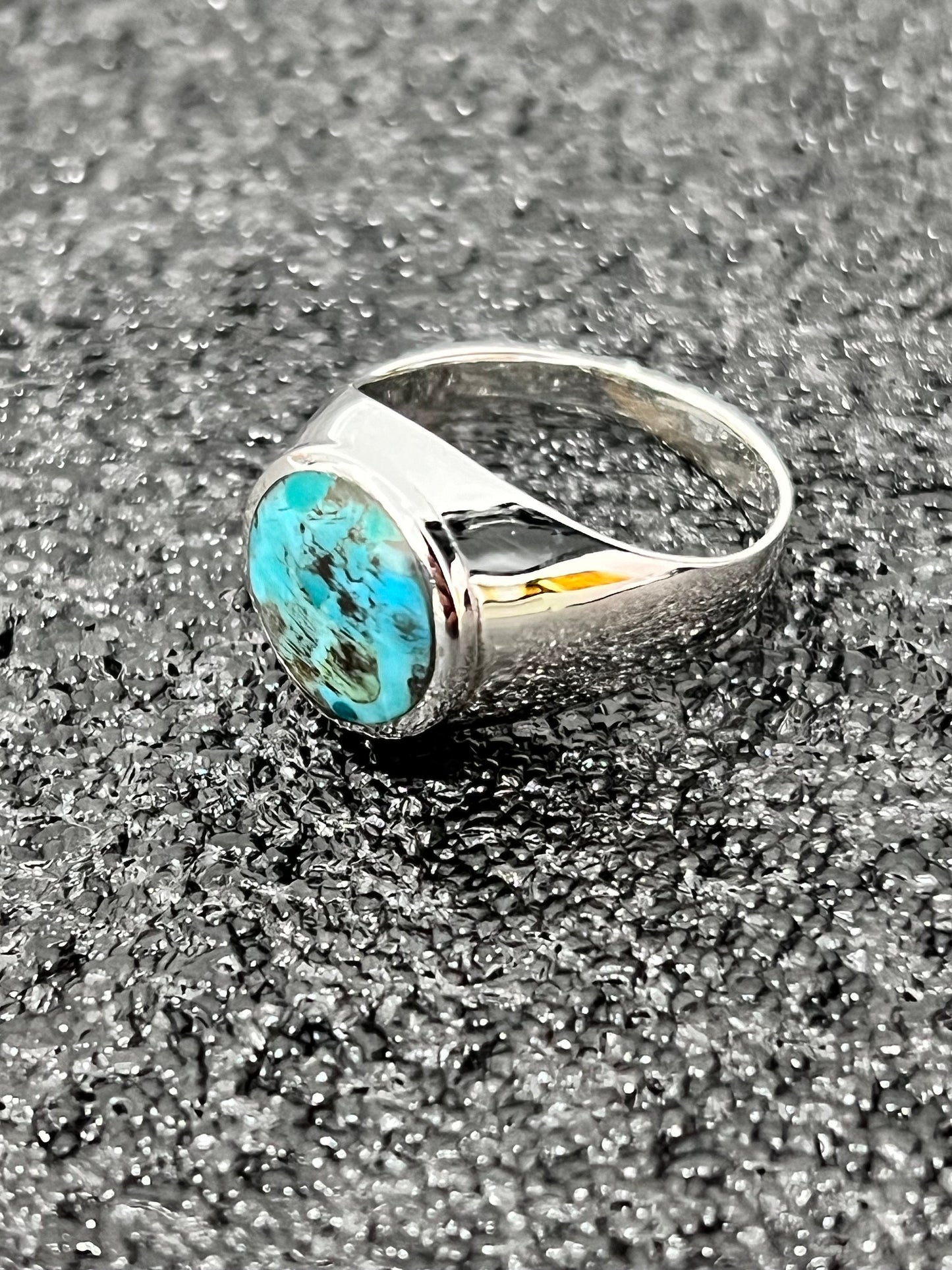 Turquoise Men's Ring, Sterling Silver Ring, 925 Stamped Ring, Raised Signet Men's Band, Genuine Turquoise Stone for men