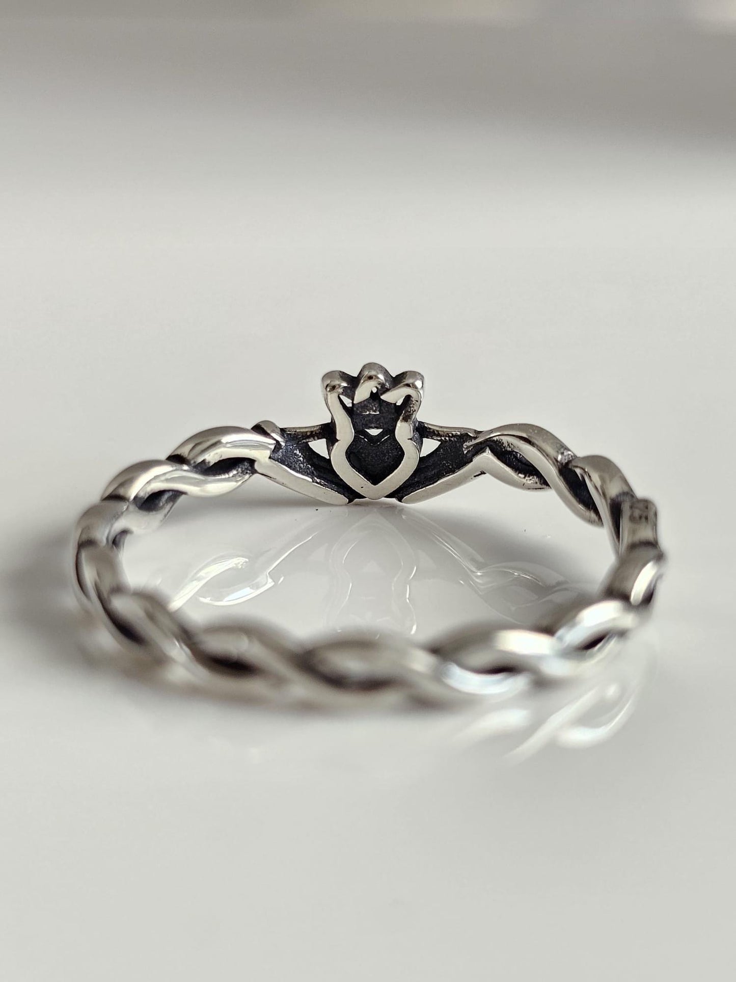 Sterling Silver Vine Claddagh Ring: Dainty Celtic Love & Friendship Band