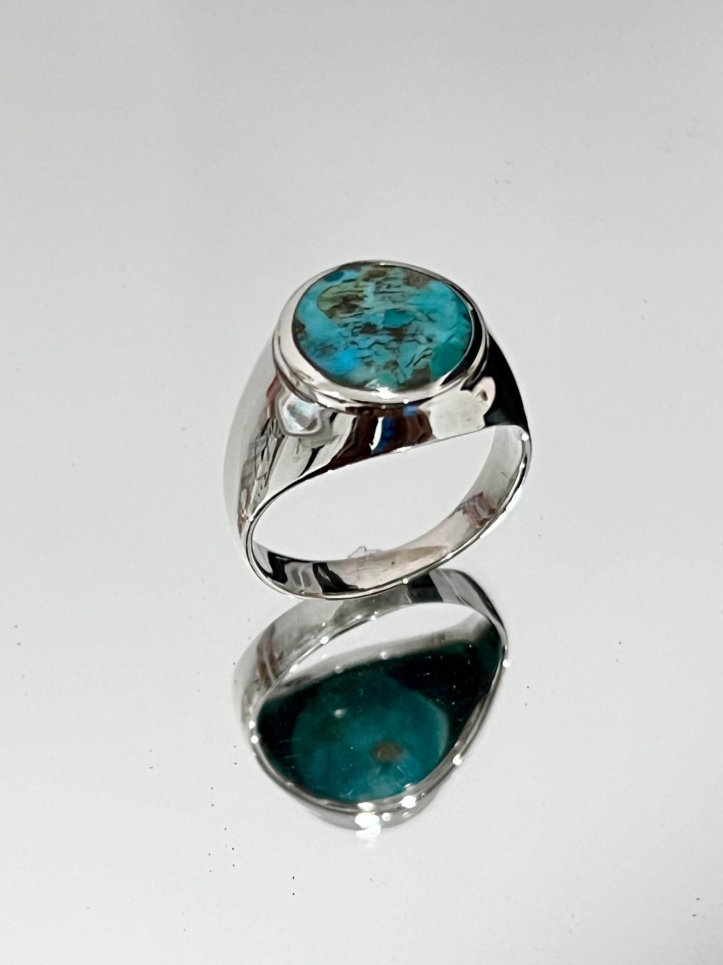 Turquoise Men's Ring, Sterling Silver Ring, 925 Stamped Ring, Raised Signet Men's Band, Genuine Turquoise Stone for men