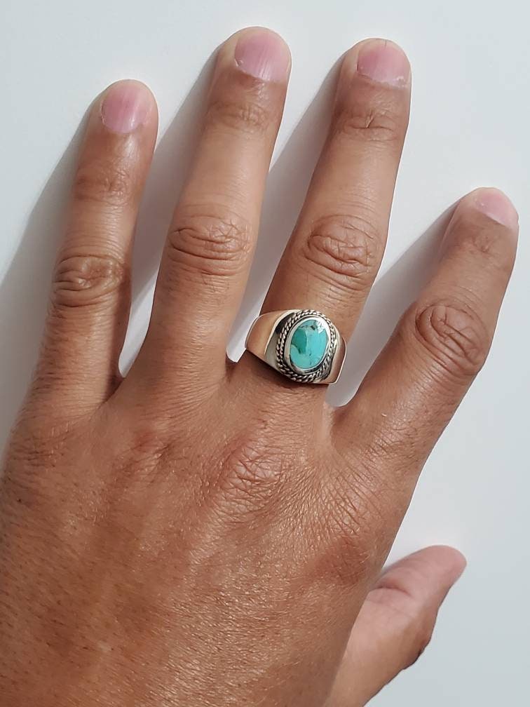 Turquoise Men's Ring, Sterling Silver Ring, 925 Stamped Ring, Signet Men's Band, Genuine Turquoise Stone for men