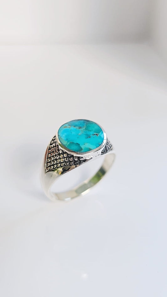 Turquoise Men's Ring, Sterling Silver Ring, 925 Stamped Ring, Signet Men's Band, Genuine Turquoise Stone for men