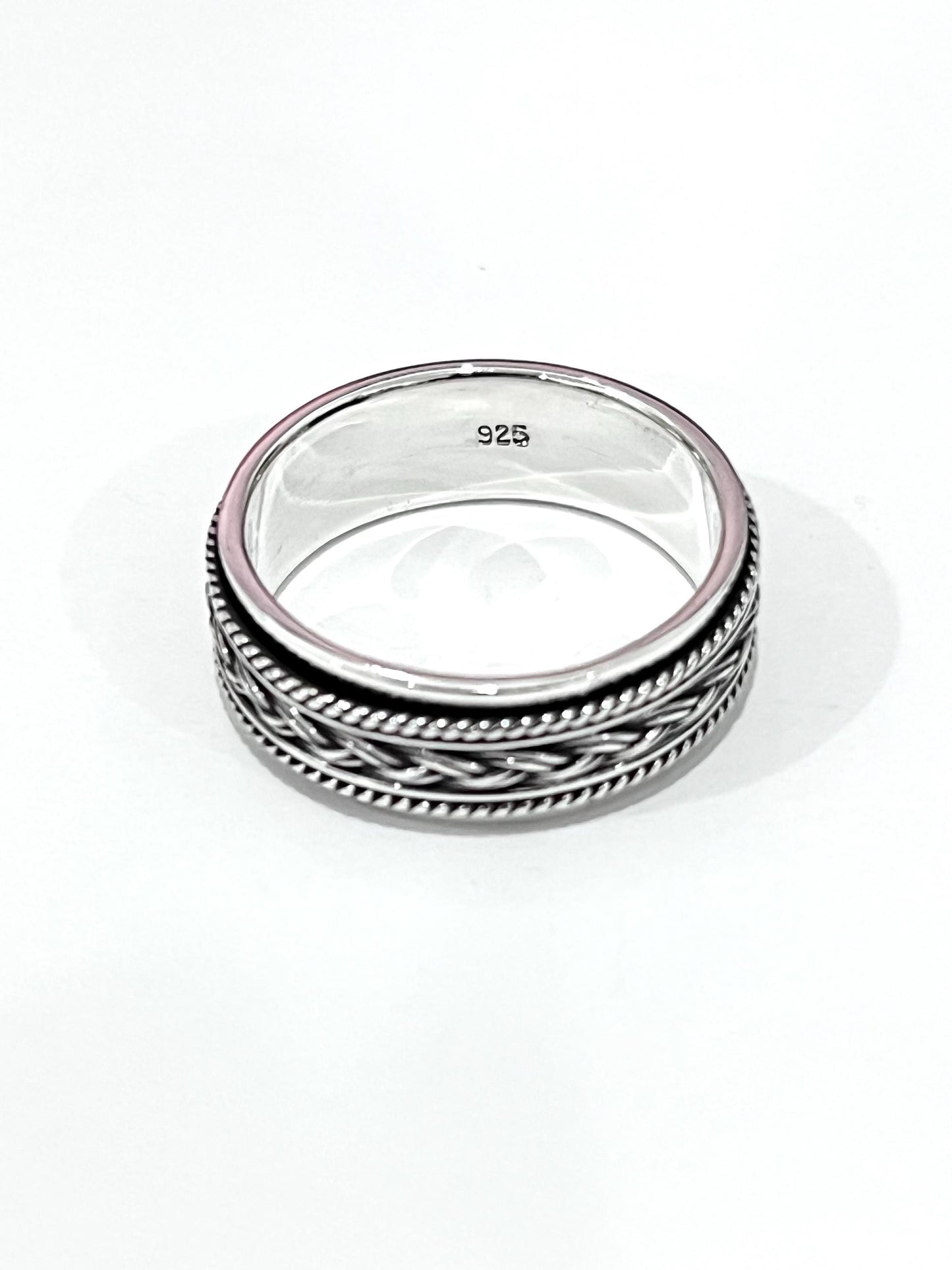 Braided Rope Sterling Silver Spinner Ring: 8mm Oxidized Wedding Band