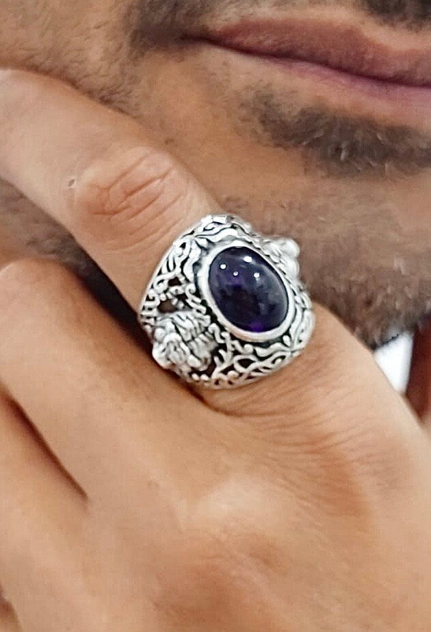 Tiger Amethyst Signet Ring