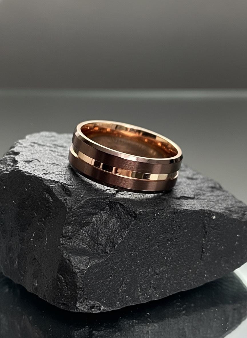 Rose Silver Gold Tungsten Wedding Men's Band