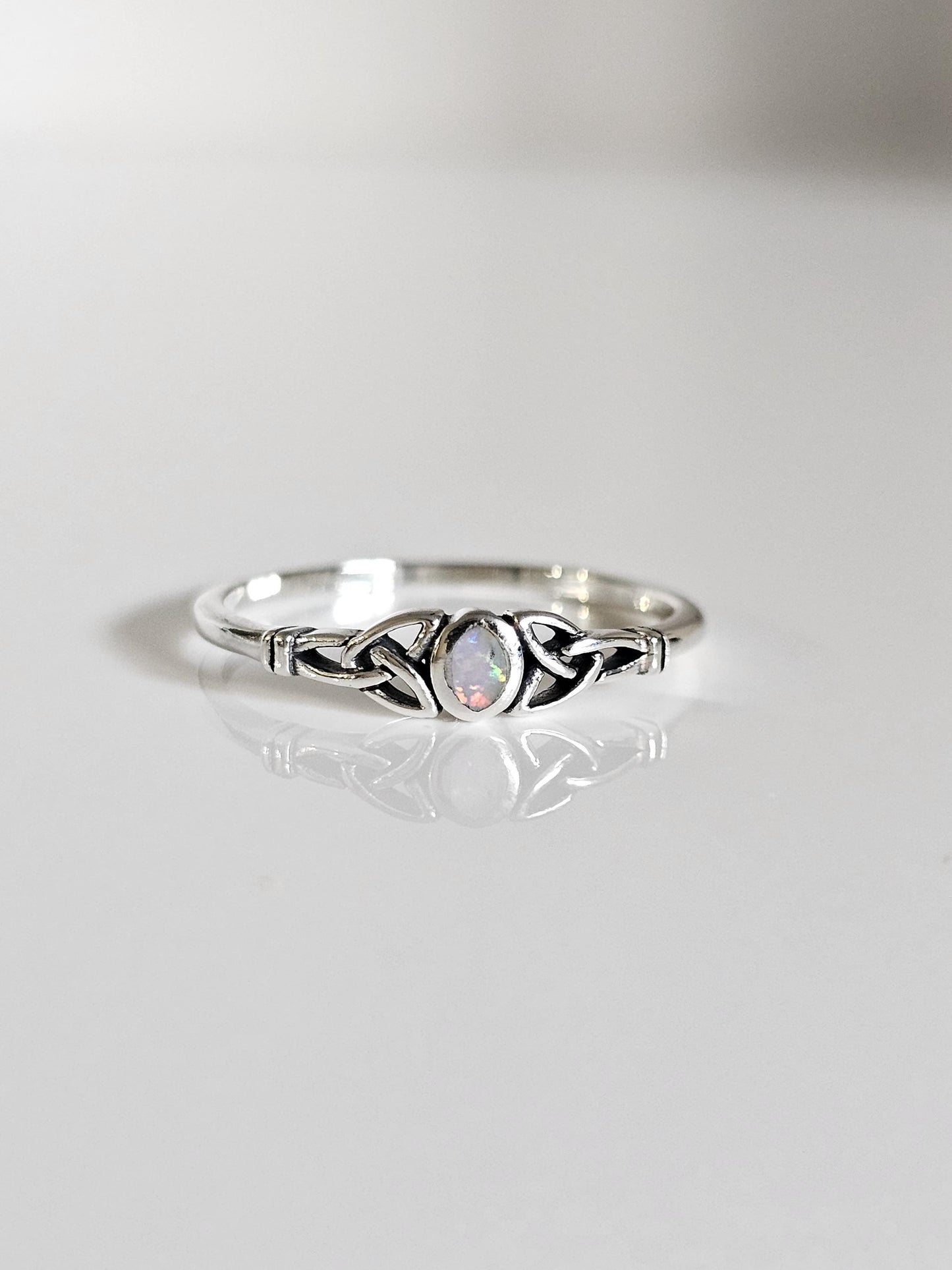 Oxidized Sterling Silver Celtic Ring: Turquoise, Onyx, or Opal Stone