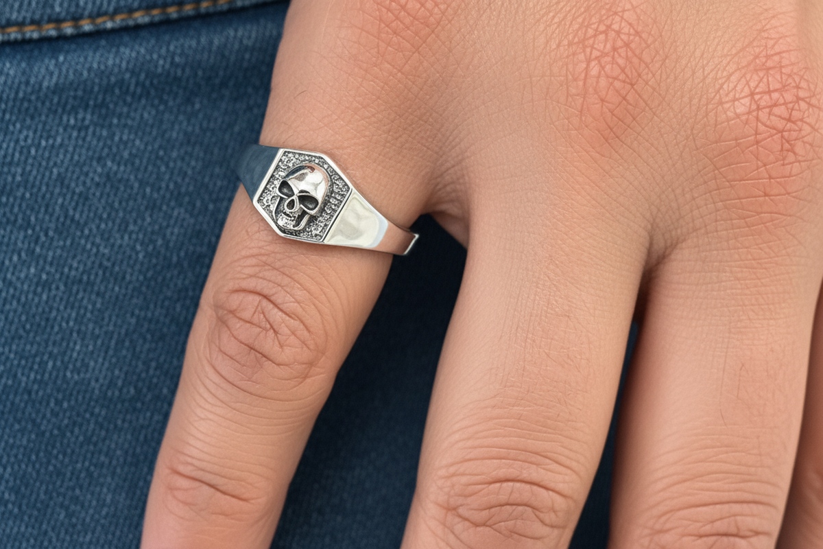 Small Skull Shield Ring