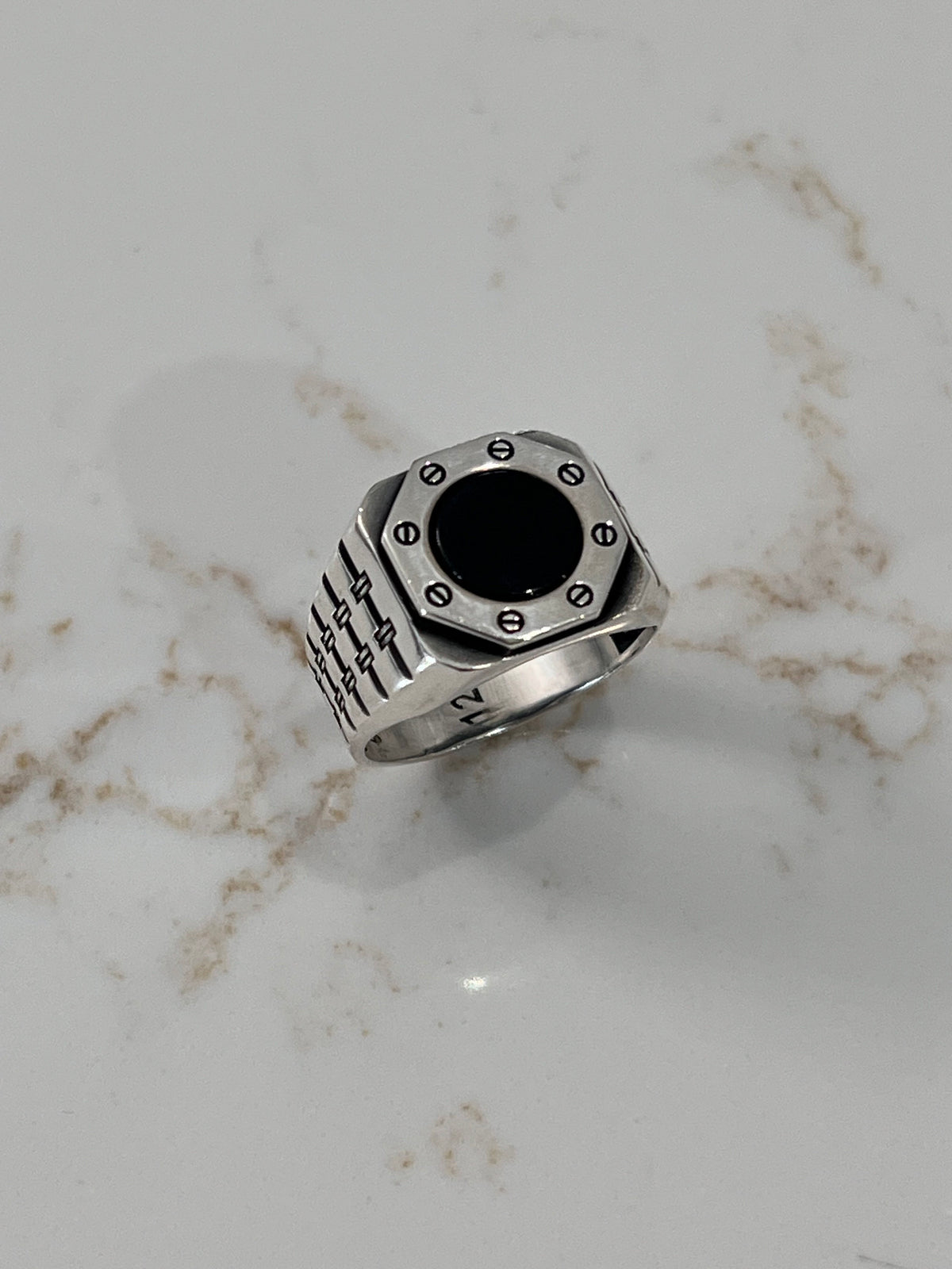 Hex Shaped Men's Onyx Statement Ring
