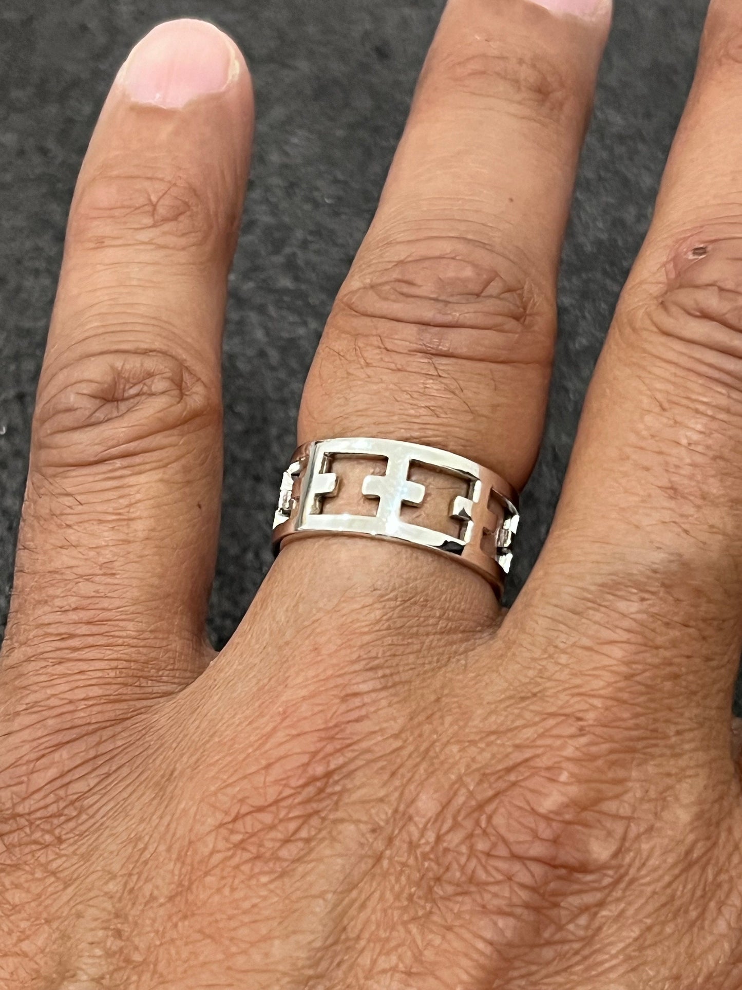 Cross Band Men's Sterling Silver Band