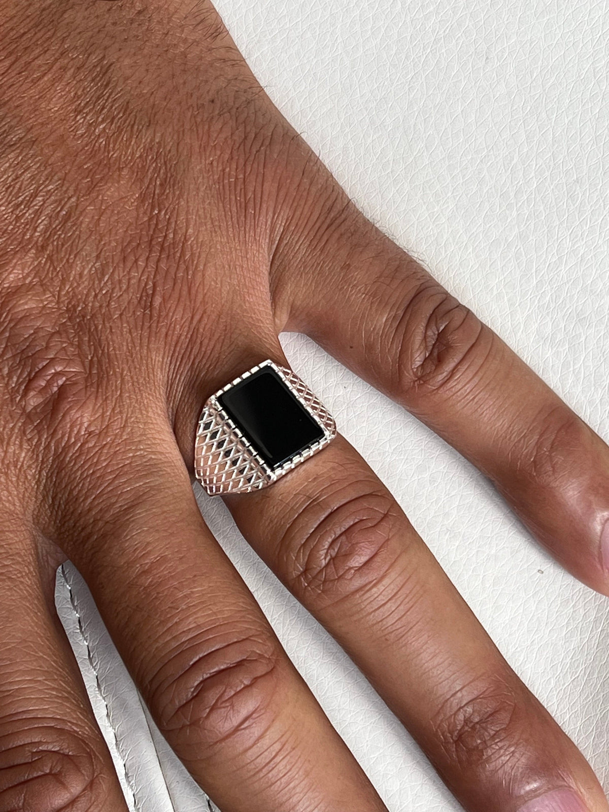 Square Black Onyx Men's Wedding Ring – 925 Sterling Silver