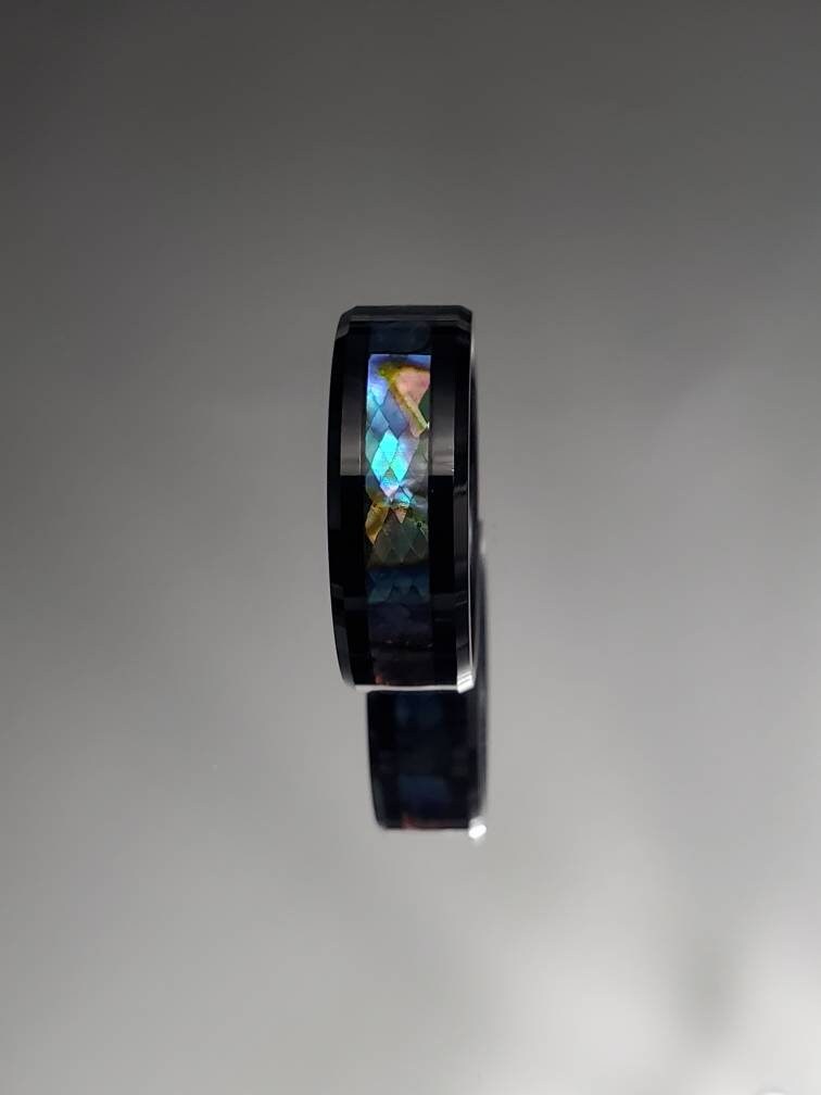 Paua Shell Sea Opal Men's Ring – Tungsten