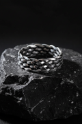 Oxidized Sterling Silver Chain Ring - Woven Band