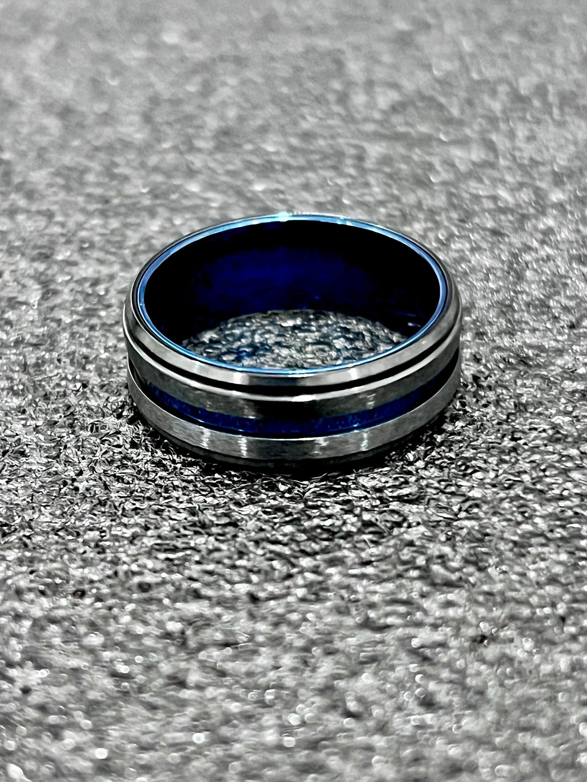 Blue Stripe Black Stainless Ring