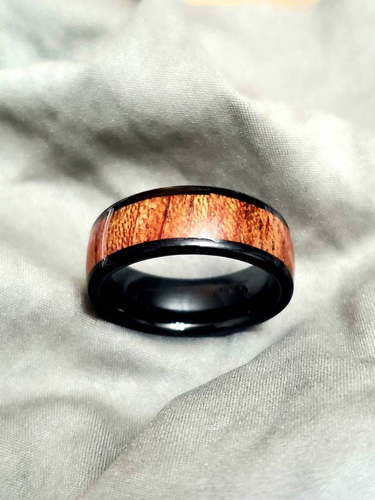 Tungsten Band,  8mm Wood Finished Ring for Men, Tungsten Ring