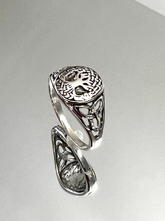 Sterling Silver Tree of Life Men's Ring, 12mm Face, Engagement, trendy